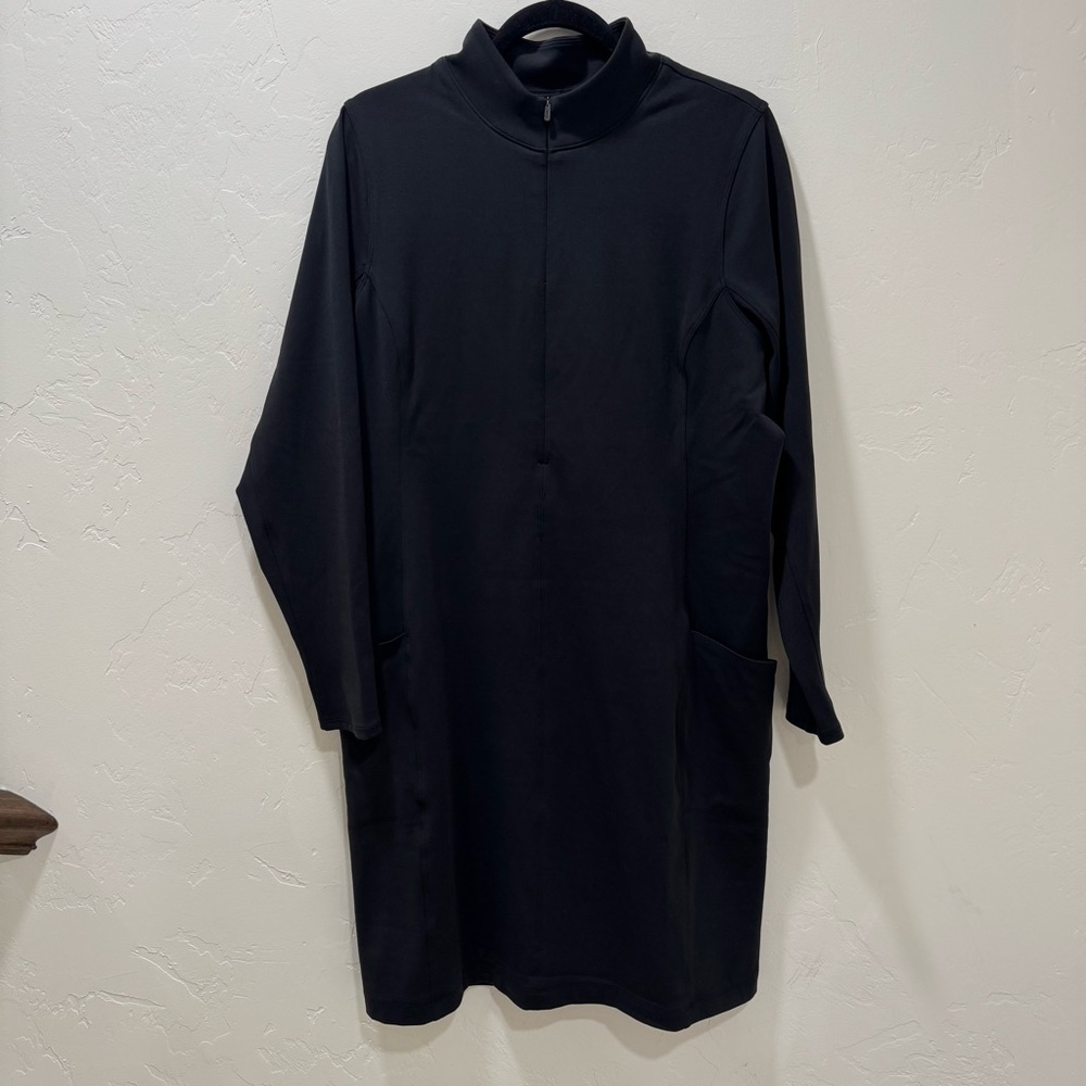 Athleta Delancey Dress Black Long Sleeve Fitted Women's 1X Athleisure Travel - Picture 6 of 16